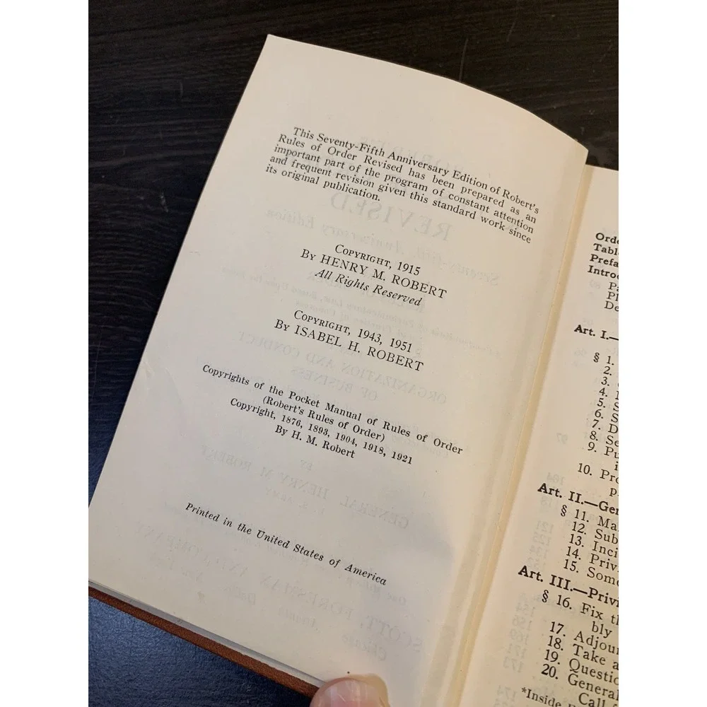 Robert's Rules of Order 1951 Seventy-fifth Anniversary Edition - Hardcover